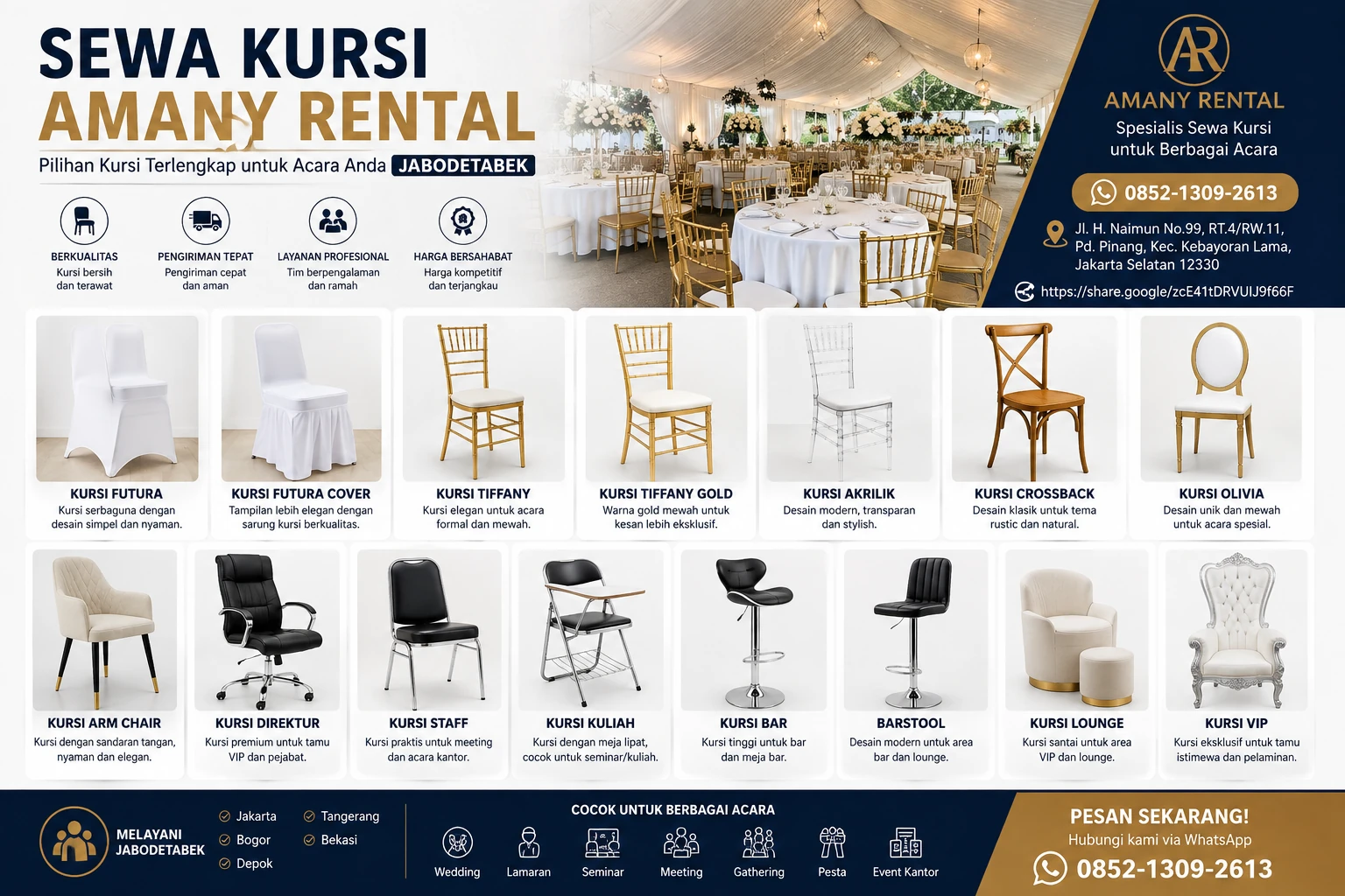 Sewa kursi AMANYA RENTAL untuk event Jabodetabek